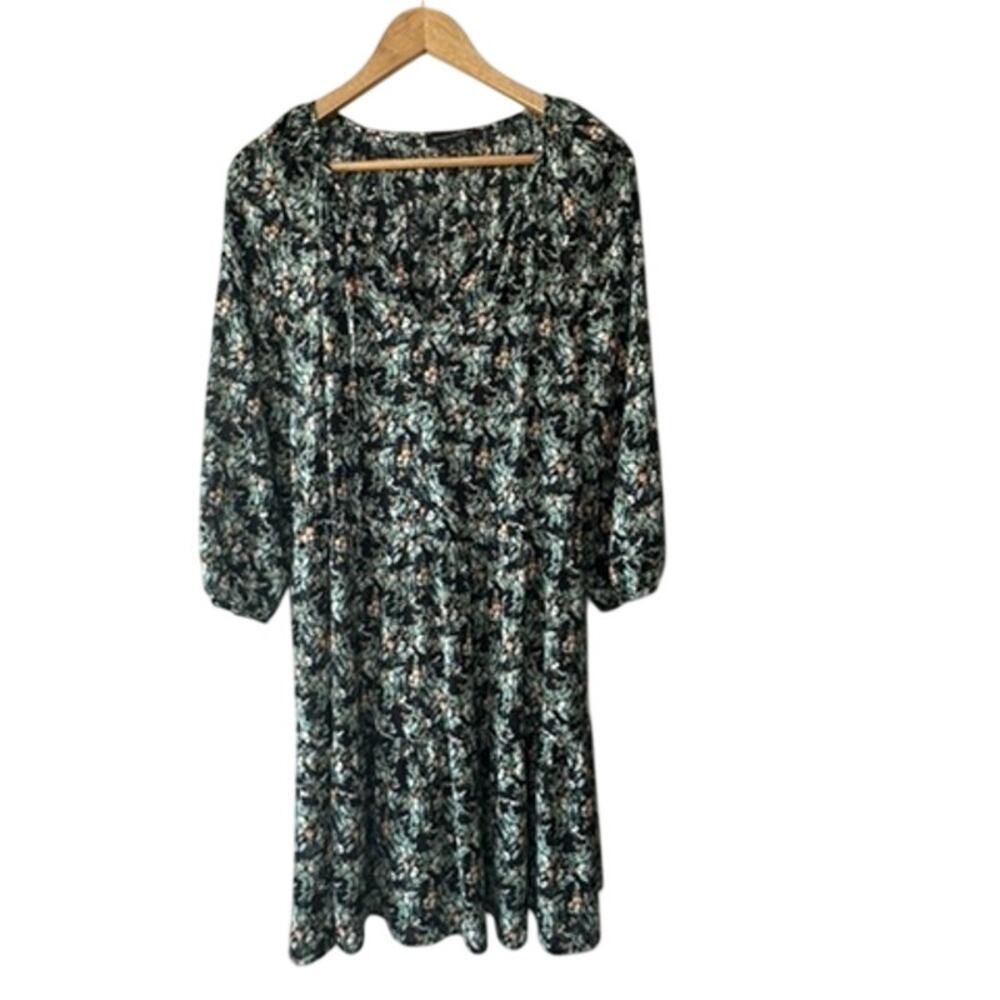 Banana Republic Black & Green Floral Tiered Swing Dress Women's Size Medium